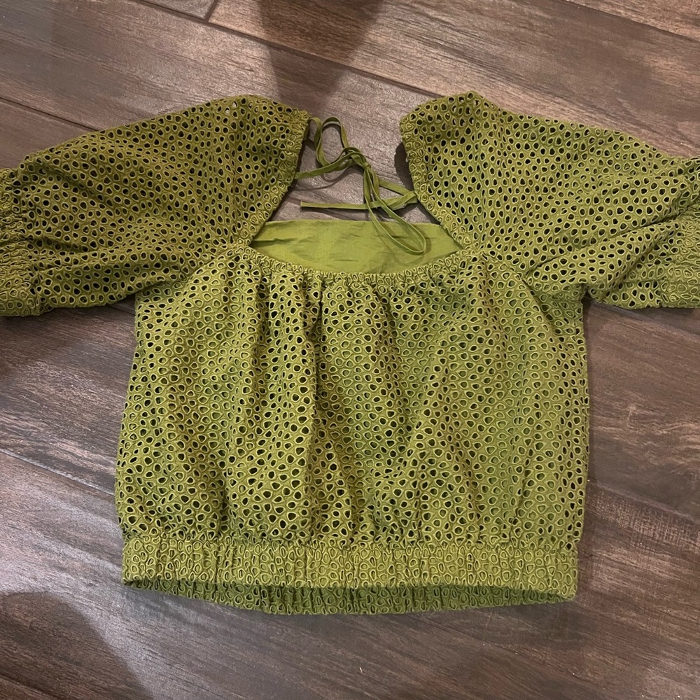 Everlane the eyelet puff sleeve top green pistachio small - Picture 10 of 10